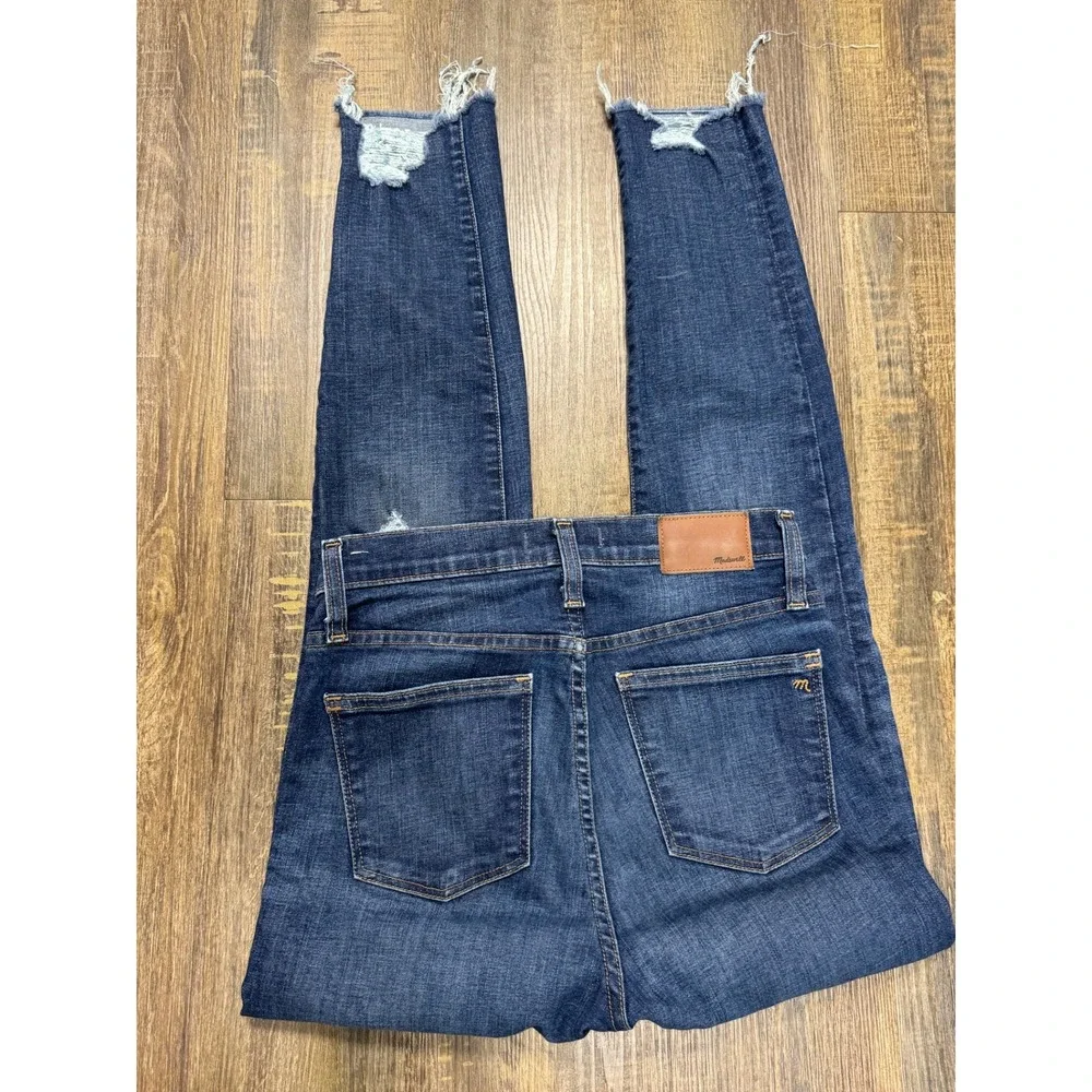 Madewell High Rise Skinny Jeans Distressed Raw Hem Dark Wash H0317 Womens 27